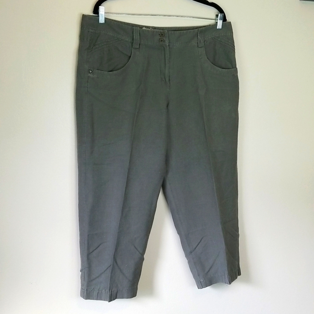Sandro Gray Green Linen Blend Wide Leg Cropped Pants Size 16 🎯